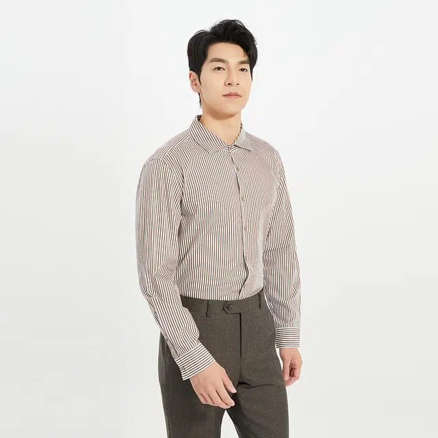 利郎 品位商务棉混纺条纹温莎领复古时尚简约百搭秋季长袖衬衫 男款