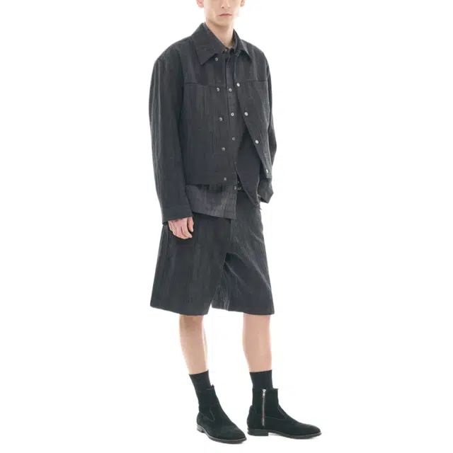 BESLOW WASHED LINEN JACQUARD WORK SHORTS