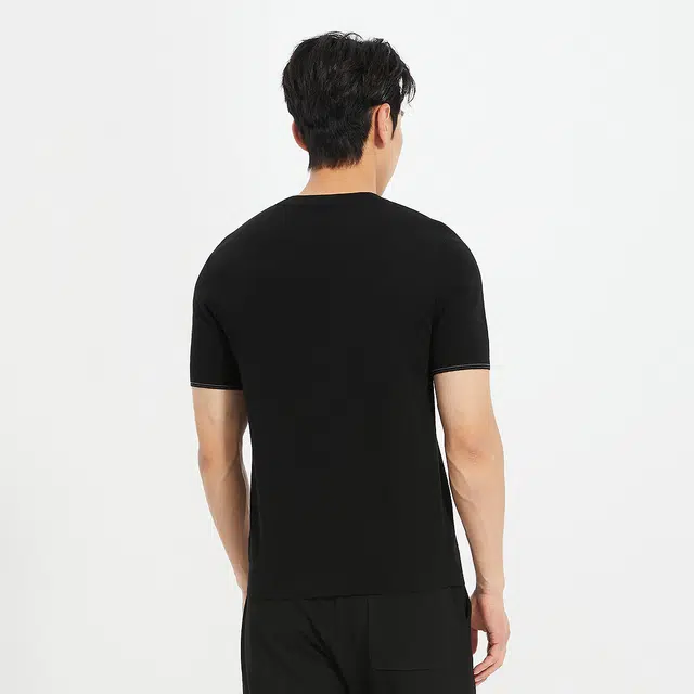 利郎 都市休闲保暖绵羊毛短袖打底衫圆领纯色简约毛衣 男款