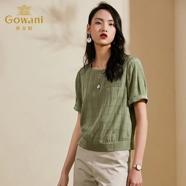 乔万尼 桑蚕丝宽松百搭气质短袖衬衫 女款 牛油果绿