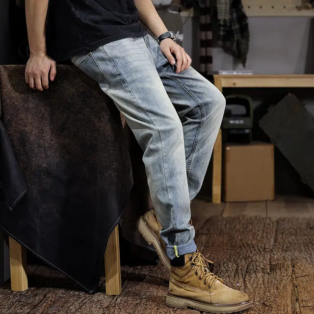 遨宇 直筒修身男美式复古潮流简约百搭休闲长裤高级感水洗做旧牛仔裤 男女同款
