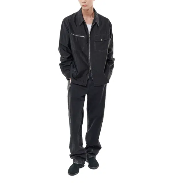 BESLOW UNBALANCED POCKET ZIP-UP SHIRKET