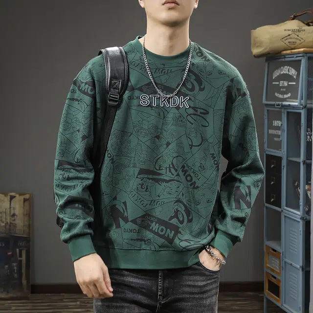 前进牛 美式复古潮流高街潮牌满印字母重磅圆领休闲户外百搭宽松卫衣 男款