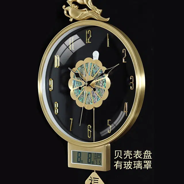 凯琴 日历现代简约轻奢挂钟客厅电视格栅背景墙挂表新中式时钟 石英机芯 挂钟 男女同款