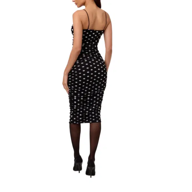 NAKED WARDROBE Polka Dot Tank Strap Midi Dress Mesh Collection