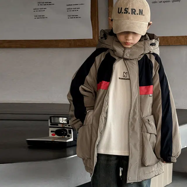 雅鹿棉衣 时尚洋气休闲宽松拼色 咖色 青少年