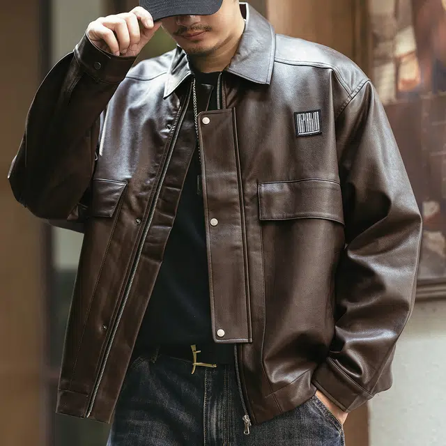 格蓝鹿 潮牌高街休闲复古创意设计时尚百搭长袖夹克外套 男女同款 咖色