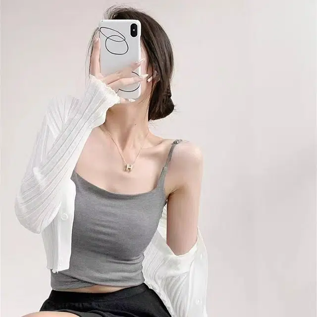 木清清 法式蕾丝露背带胸垫背心纯欲内搭打底外穿美背文胸一体吊带 女款