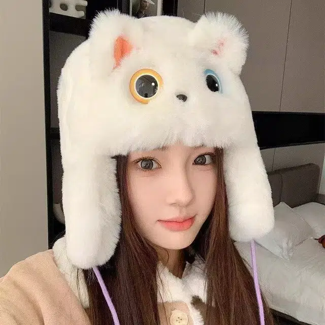恩僾德 日系可爱卡通毛绒绒高颜值小众保暖加厚护耳帽显脸小 聚酯纤维 雷锋帽 男女同款情侣款