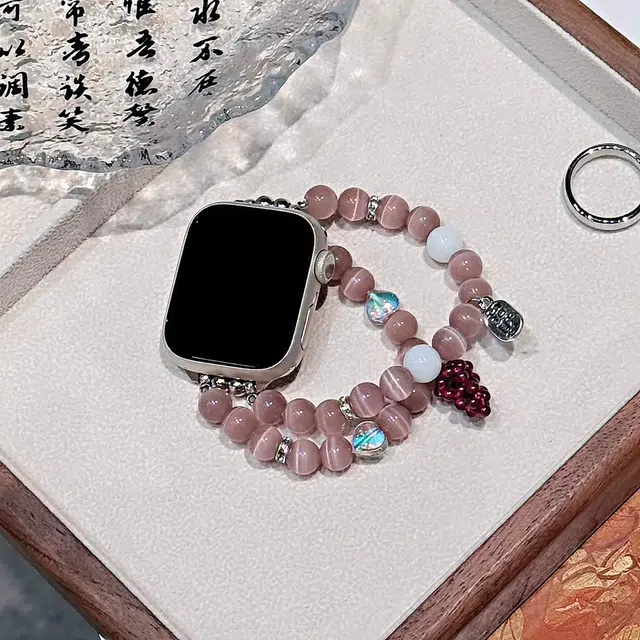 老佳 苹果适用 手表表带 串珠材质 招财葡萄啵啵珠串男女通用