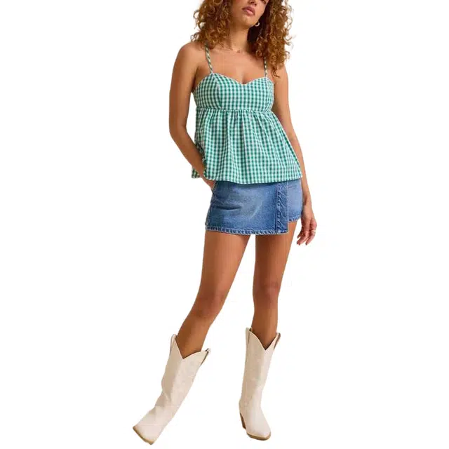 ALTAR'D STATE Fern Gingham Babydoll Tank
