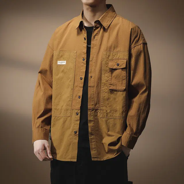 贵色 时尚百搭休闲垂感慵懒大码衬衣外套高端美式经典复古拼接立体裁剪工艺长袖衬衫 男女同款