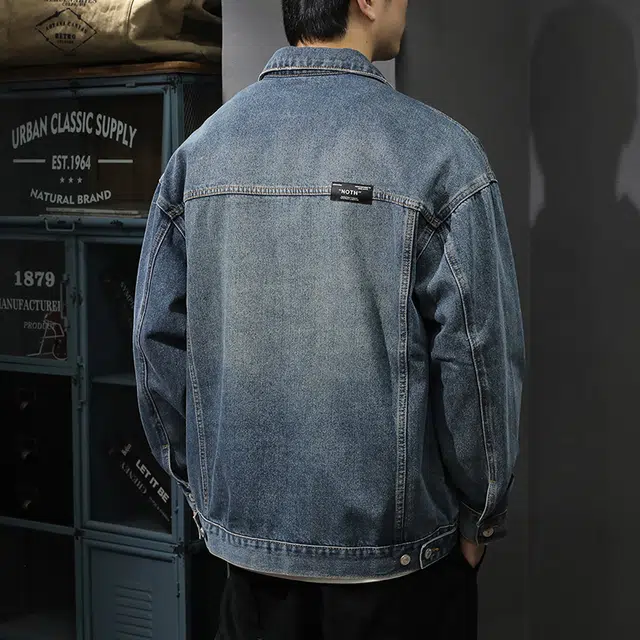 前进牛 美式休闲经典潮牌痞帅高街复古水洗工装潮流工装风宽松大码高级感休闲翻领牛仔外套 男款