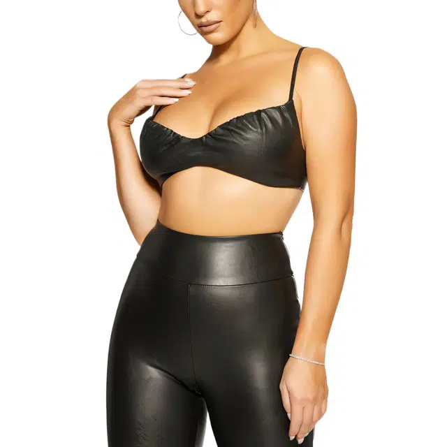 NAKED WARDROBE Vegan Leather Crop Top