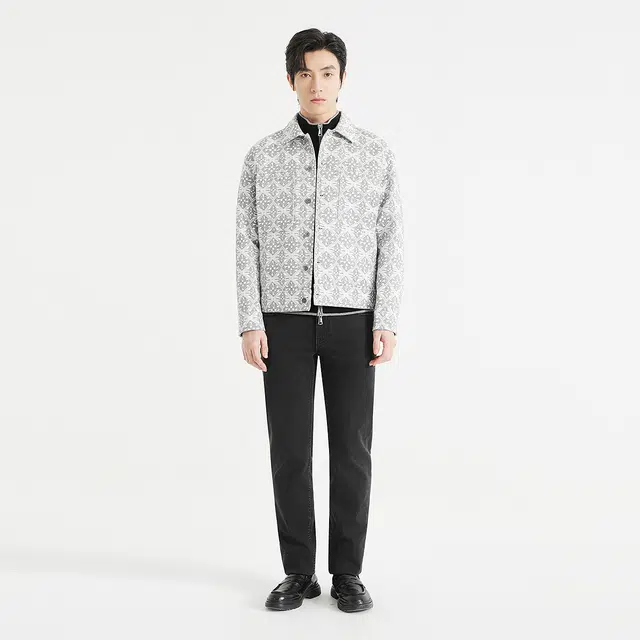 利郎 休闲满版提花时尚百搭潮流翻领短款秋季夹克外套 男款