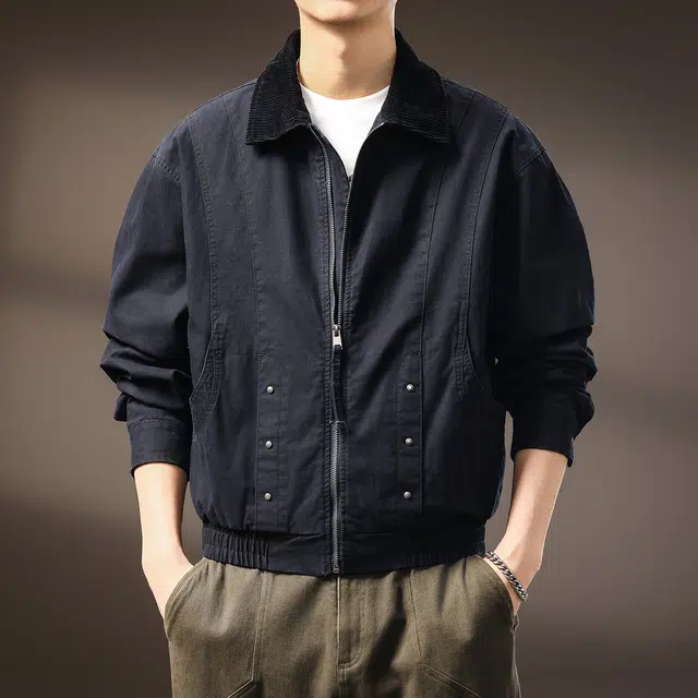 贵色 美式解构设计感拼接撞色休闲立领高端潮流短款百搭宽松长袖夹克外套 男女同款