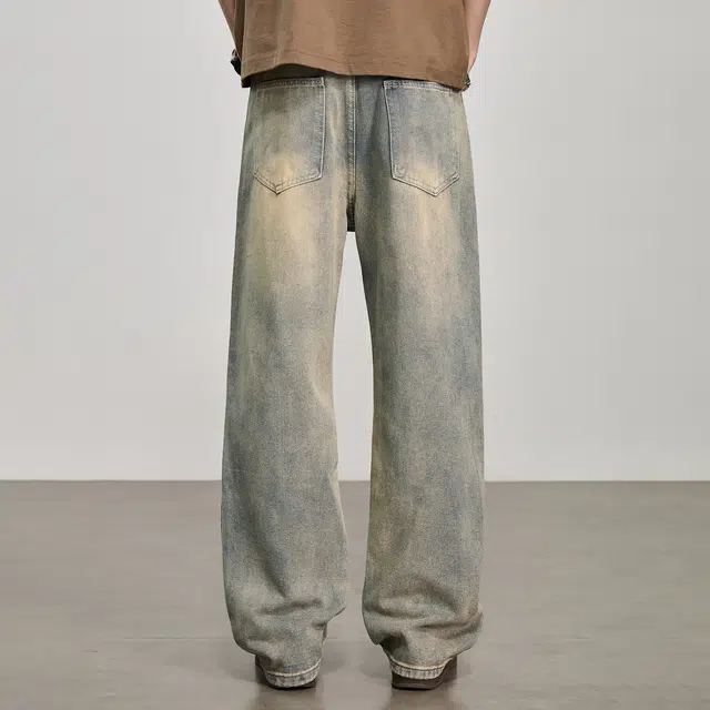 童先森 美式复古水洗做旧男士潮牌宽松直筒拖地休闲长裤牛仔裤 男款
