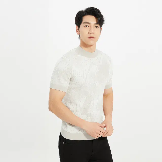 利郎 都市休闲提花半高领时尚潮流短袖打底衫秋季毛衣 男款