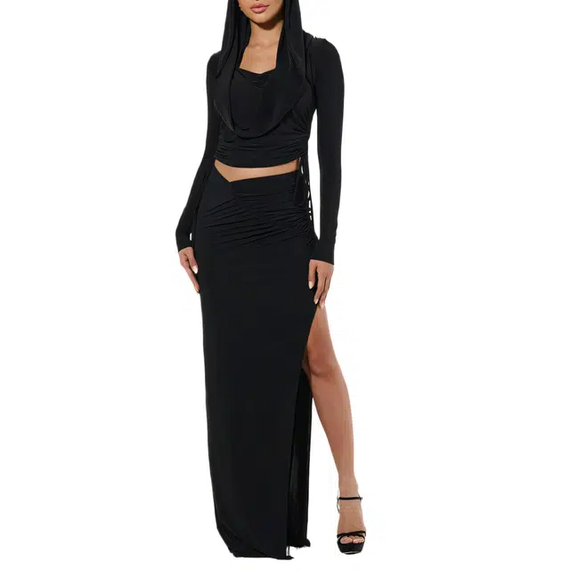 NAKED WARDROBE Hourglass Ruched Maxi Skirt