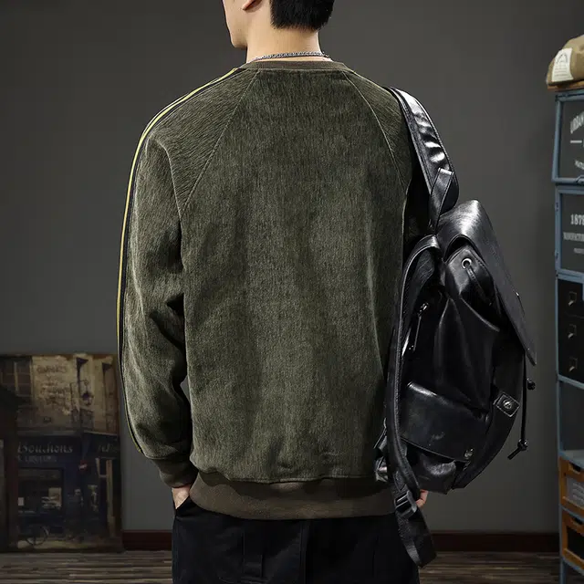 前进牛 美式复古经典潮流痞帅条纹极简风重磅雪尼尔圆领长袖潮牌户外百搭休闲上衣卫衣 男款