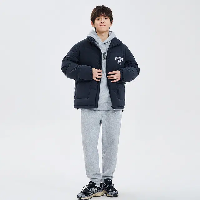 美特斯邦威 立领纯色工装多口袋面包羽绒服 男款