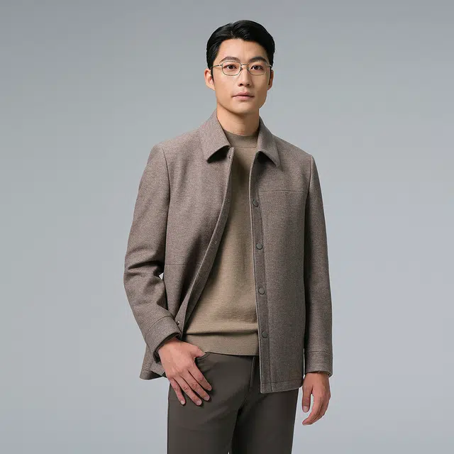 利郎 都市休闲翻领纯色绵羊毛混纺保暖冬季大衣 男款