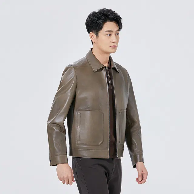 利郎 时尚都市翻领短款质感简约秋季皮衣 男款
