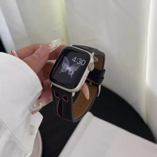 老佳 苹果适用 手表表带 皮质材质 蝴蝶网洞皮质表带男女通用