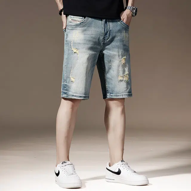贵色 时尚美式高街潮牌休闲百搭牛仔短裤 男女同款 浅蓝