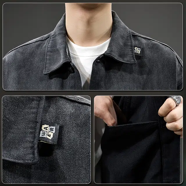 前进牛 美式复古高街潮牌轻奢工装风渐变水洗潮流宽松大码纯棉高级感痞帅工装牛仔外套 男款