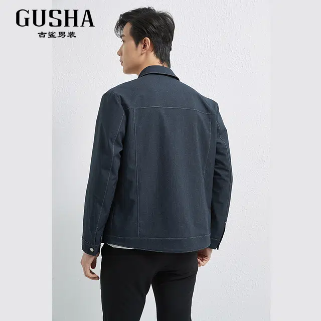 古鲨 薄款透气休闲翻领修身百搭舒适长袖夹克 男款