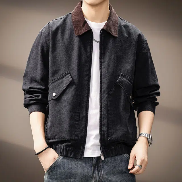 贵色 美式复古阿美咔叽风潮牌水洗做旧工艺翻领外户外出行穿搭拼接口袋设计休闲工装上衣夹克 男女同款