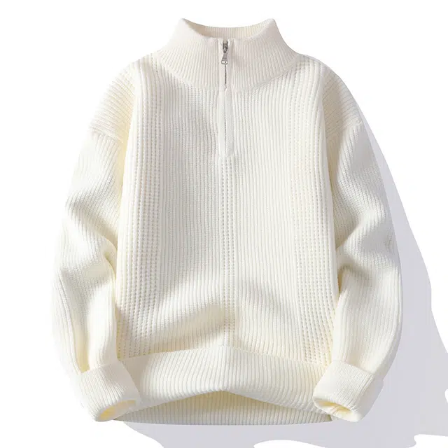 马员外 纯色潮流秋冬季慵懒风立领保暖套头宽松打底衫简约百搭针织衫 男款