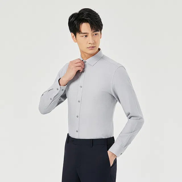 利郎 免烫易打理商务休闲尖领挺括纯色简约百搭长袖衬衫 男款