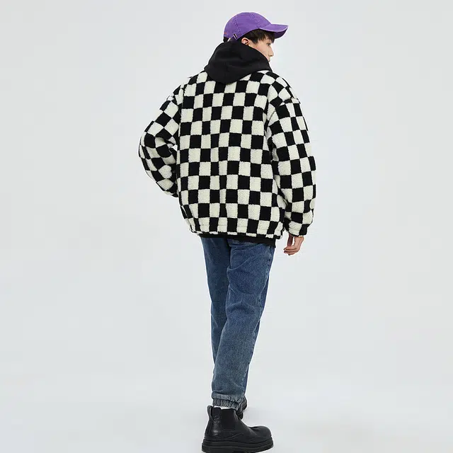 美特斯邦威 国潮撞色棋盘格加厚棉服 男款