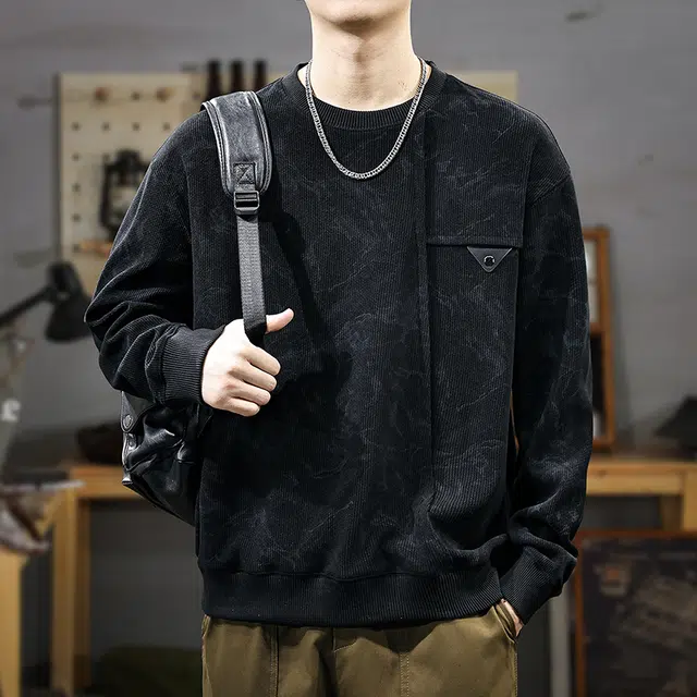 遨宇 秋冬美式经典复古潮牌运动风肌理感圆领潮流痞帅拼接宽松大码休闲户外百搭卫衣 男款