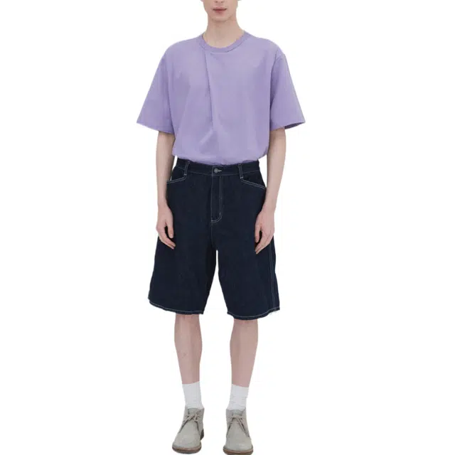BESLOW CRINKLE DENIM SHORTS