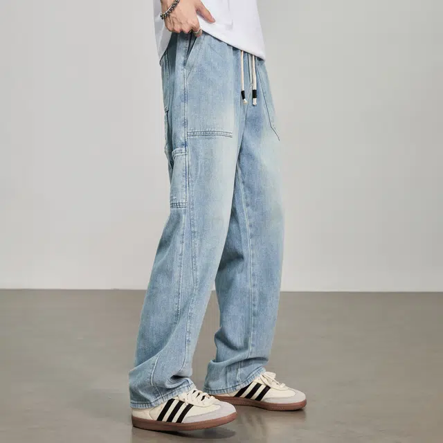 童先森 直筒潮牌宽松青少年美式裤子牛仔裤 男款