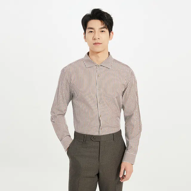 利郎 品位商务棉混纺条纹温莎领复古时尚简约百搭秋季长袖衬衫 男款