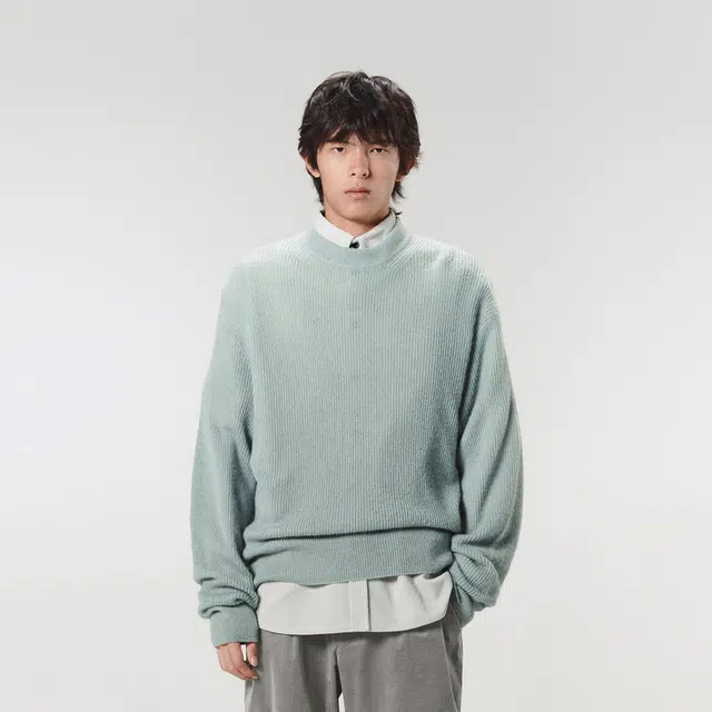 速写 纯色圆领休闲长袖套头毛衣 男女同款