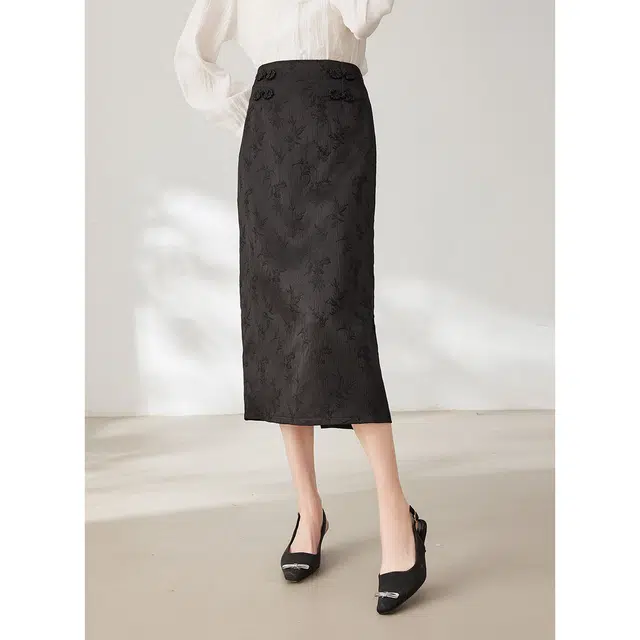 似水年华 春,夏,秋 春季百搭半截裙长袖连衣裙 常规 女款 黑色