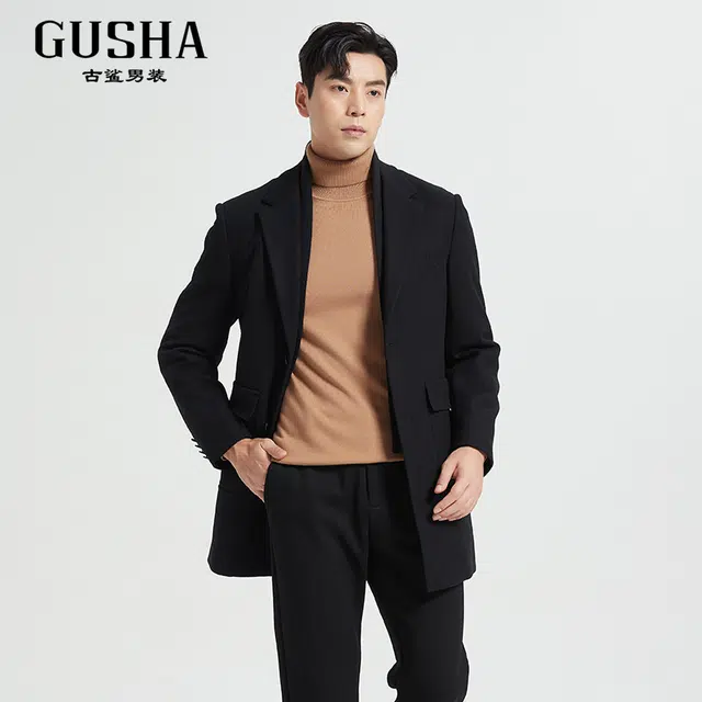 古鲨 羊毛韩版时尚商务高端毛呢冬装大衣 男款