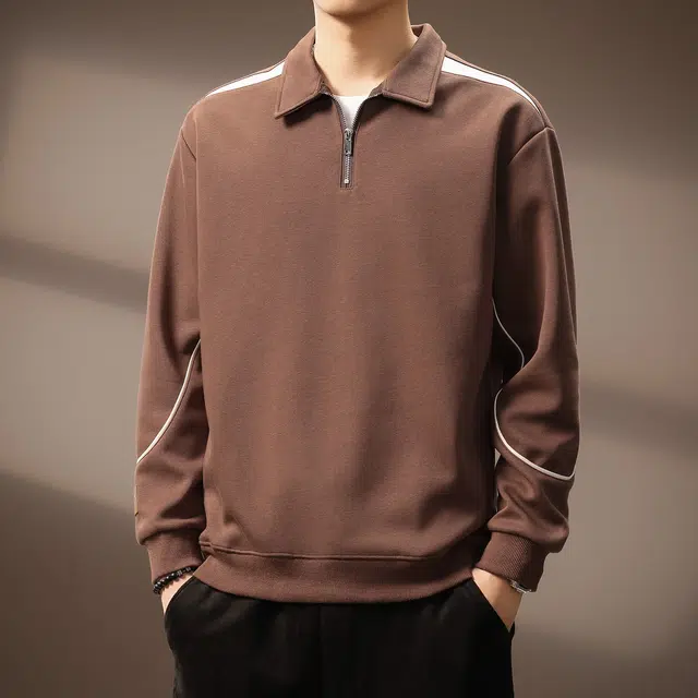 贵色 美式复古青少年学院风重磅半拉链长袖撞色拼接立体裁剪设计休闲翻领上衣宽松卫衣 男女同款