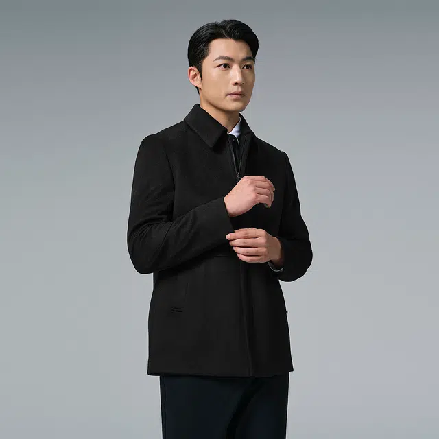 利郎 都市休闲翻领含绵羊毛保暖纯色质感冬季大衣 男款