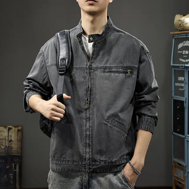 前进牛 美式军事风潮牌底特律复古痞帅牛仔外套 男款