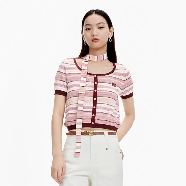 太平鸟 时髦条纹线套衫针织衫 女款 彩色条纹