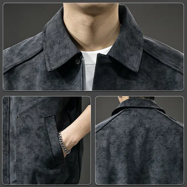 前进牛 美式休闲复古潮牌军事工装风潮流百搭宽松大码痞帅翻领飞行员外套皮衣 男款