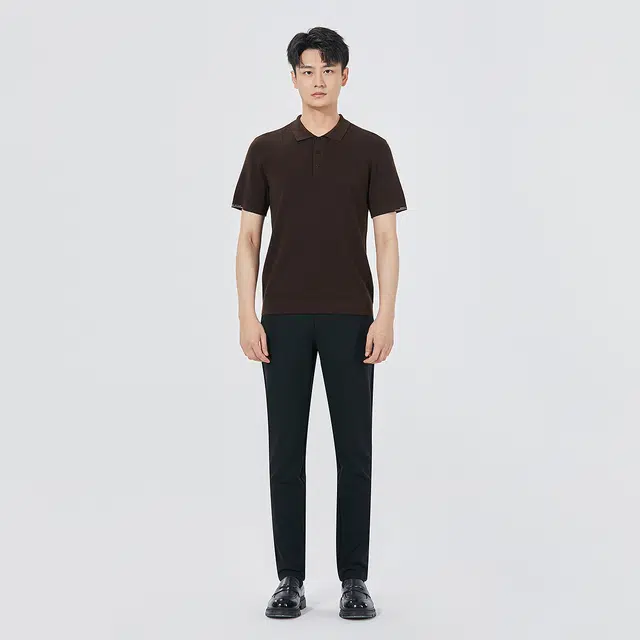 利郎 品位商务纯色翻领休闲通勤短袖打底衫秋季毛衣 男款