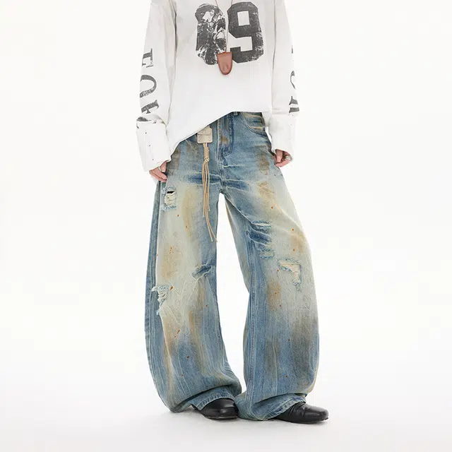 金盾 美式闪电水洗弯刀时尚简约百搭牛仔裤 男女同款