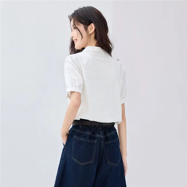 佐丹奴 纯棉提花暗条纹梭织休闲短袖衬衫 女款